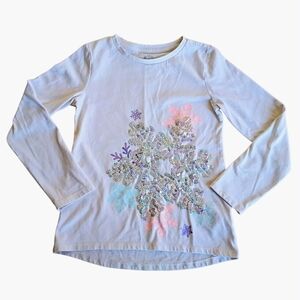 White long sleeve t-shirt with snowflake design